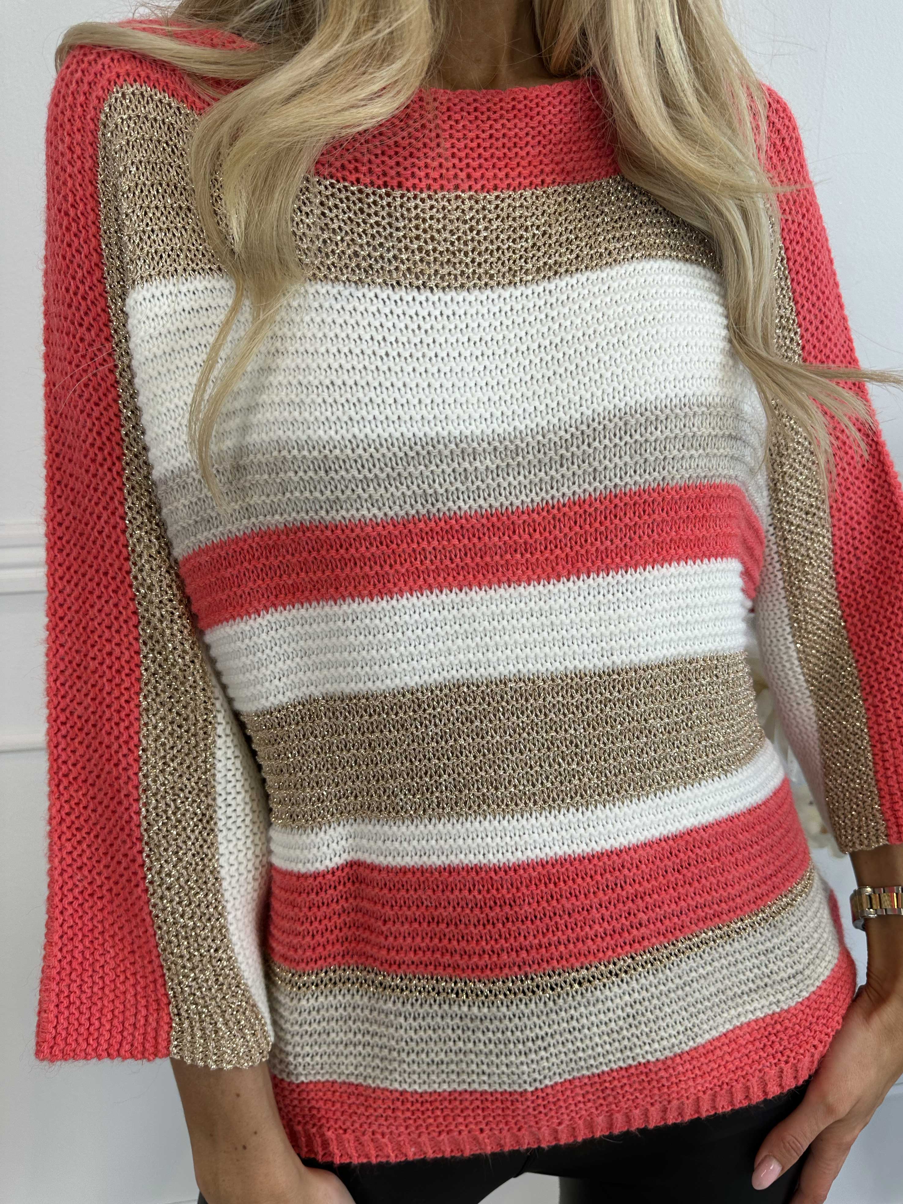 Nina - Stickad blus med ull- och guldränder